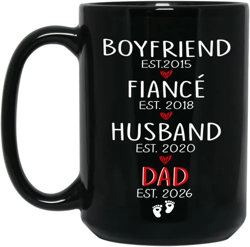 Vista 15 de Baby Coming Soon - Taza de café negra de 11 onzas y 15 onzas, taza de café personalizada para papá con nombre, taza de café de cerámica con anuncio