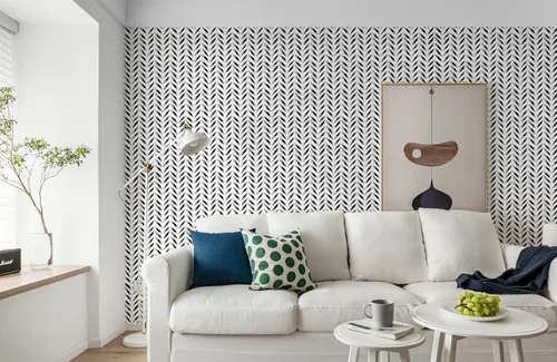 Vista 3 de Papel tapiz adhesivo autoadhesivo moderno en blanco y negro, grueso, impermeable, fácil de limpiar, decorativo, extraíble, espiga, para dormitorio