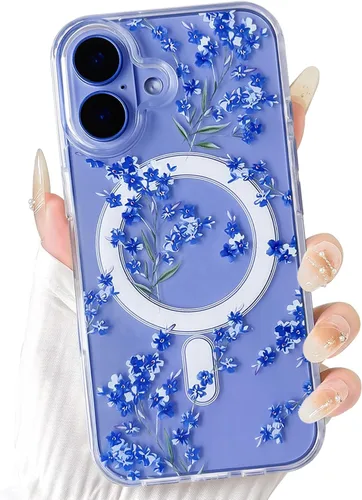 Vista 14 de NITITOP Funda magnética transparente compatible con iPhone 14 Plus/15 Plus, compatible con MagSafe lindas flores, hojas florales para mujeres