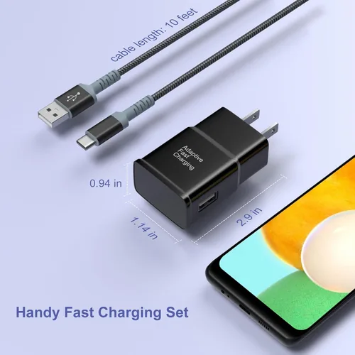 Vista 5 de Cargador de pared de carga rápida adaptable con cable USB C de 10 pies, cargador rápido USB tipo C compatible con Galaxy S25 S24 S23 Ultra A15 A13