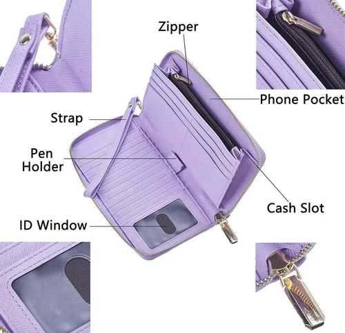 Vista 6 de Chelmon - Monedero para mujer de cuero genuino con bloqueo de señal RFID, para tarjetas de crédito