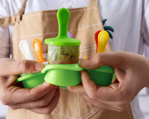 Vista 5 de Mini molde de silicona para paletas, molde para paletas de hielo de 7 cavidades con palitos de plástico coloridos, fabricantes de paletas