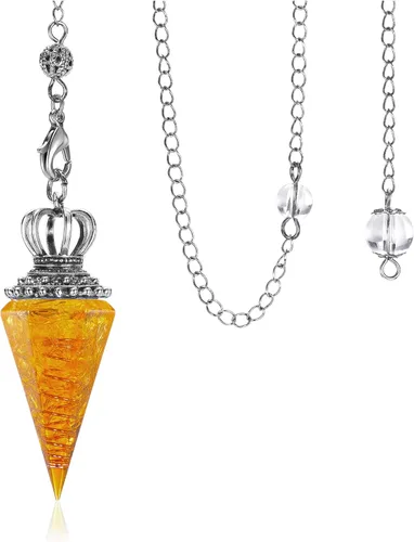 Vista 12 de Jovivi Péndulos naturales de cristal curativo de 7 chakras para radiestesia de adivinación, corona de 6 hechos, piedras de resina puntiagudas