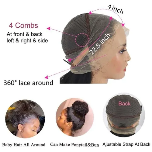 Vista 4 de Pelucas de cabello humano con encaje frontal 360, prearrancadas, pelucas de encaje frontal completo para mujeres negras, peluca de cabello humano