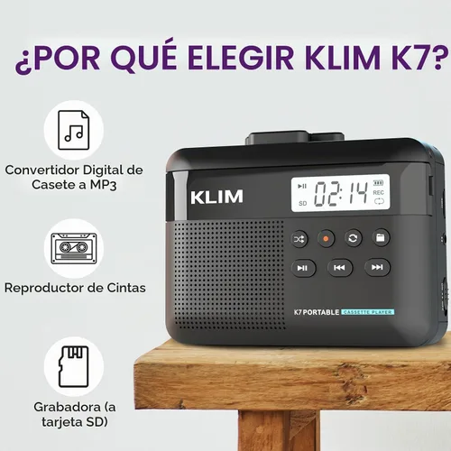 Vista 2 de Reproductor de casete K7, convierte cintas a digitales, micrófono Negro
