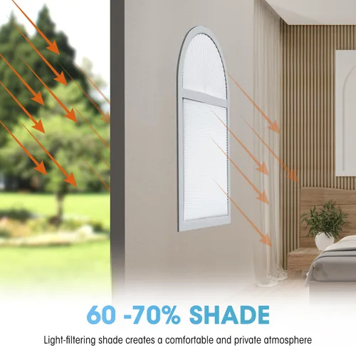 Vista 9 de Persianas plisadas con filtro de luz para ventana de arco semicírculo, 2 unidades, sombra del 60%-70%, fáciles de cortar e instalar, 72" x 36