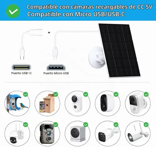 Vista 4 de Zivif Panel solar de 4 W para cámara de seguridad, cargador solar USB/USB-C 1 Paquete