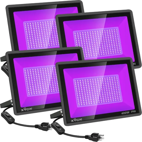 Vista 9 de XYCN Paquete de 2 focos LED de luz negra de 150 W, luz negra con enchufe, impermeable IP66 para fiesta brillante, Halloween, neón brillante