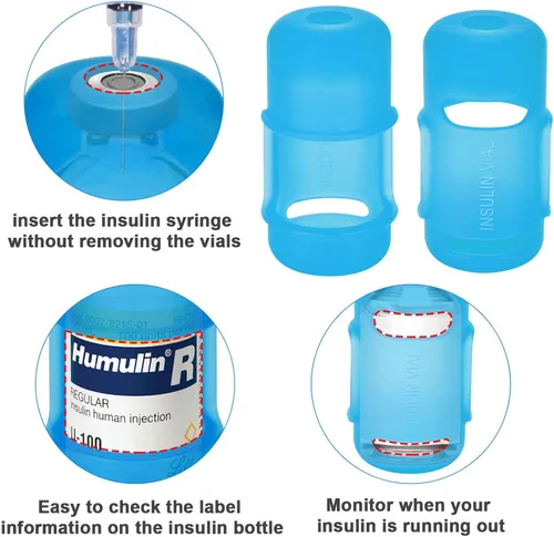 Vista 3 de iGuerburn Protector de vial de insulina corto para Fiasp Humalog Novolog Humulin Novolin Insulin, Diabetes Insulina Funda de Silicona Vial Funda