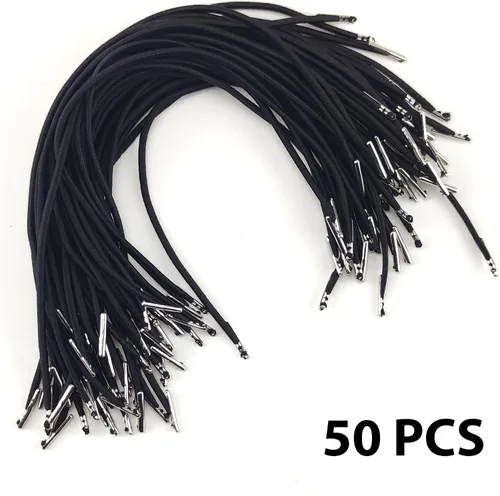Vista 3 de 50 cuerdas elásticas negras de púas de 9.8 pulgadas con extremos de metal para sombreros, letreros e insignias