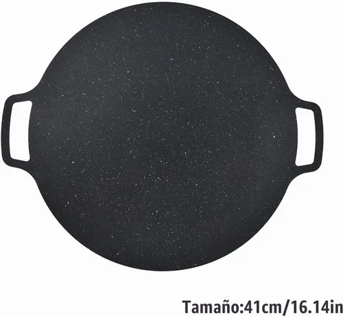 Vista 8 de Sartén para barbacoa, parrilla coreana de hierro fundido antiadherente, sartén redonda portátil con asas dobles para el hogar, cocina, camping