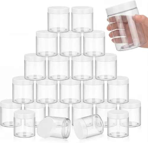 Vista 45 de SATINIOR 24 frascos de plástico transparente vacíos con tapas, recipientes de almacenamiento redondos de boca ancha para productos de belleza