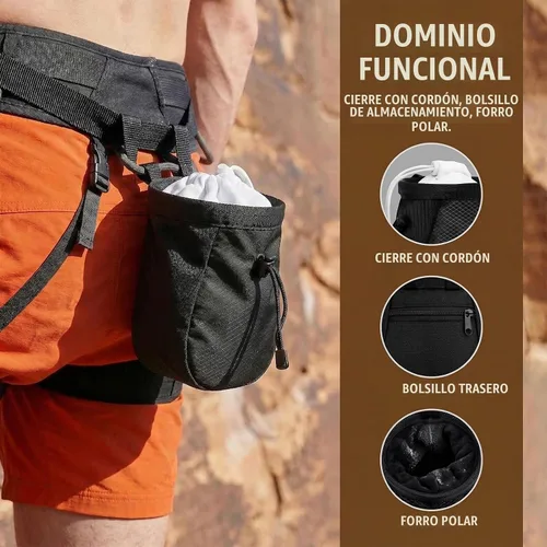 Vista 2 de Bolsa de tiza para escalar, con bola de tiza, bolsa de tiza negra ajustable para equipos de escalada en roca Negro