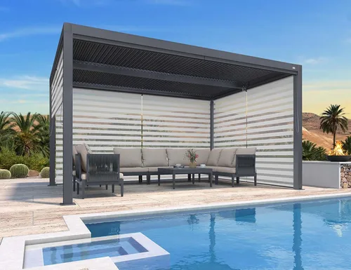 Vista 29 de PURPLE LEAF - Pérgola con listones de 10 x 12 pies, sistema de drenaje 94AS para patio, color gris Premium All-Aluminum Rustproof Build, Modern
