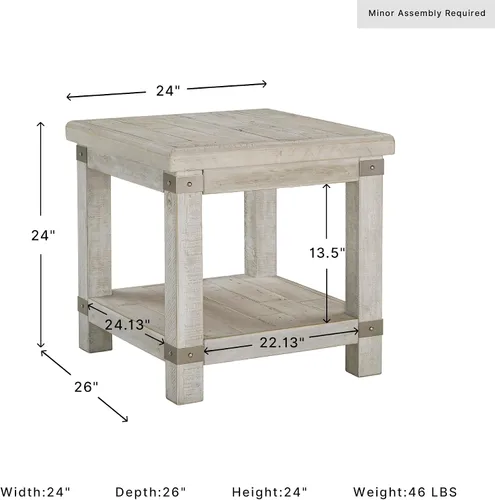 Vista 3 de Signature Design by Ashley Carynhurst Farmhouse - Mesa auxiliar rectangular con estante inferior, 2 tomas eléctricas y 2 puertos USB, madera, 24