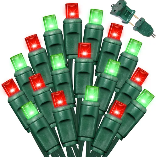 Vista 15 de LAMPHOME 100 unidades (2 paquetes de 50L) de luces de cadena, 30% de bombillas centelleantes y 70% de bombillas de luz constante, luces de Navidad