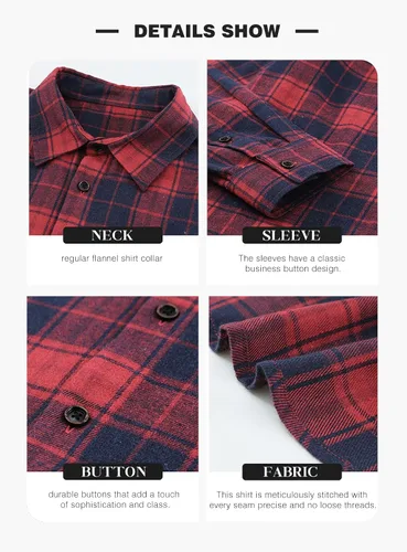 Vista 5 de JMIERR - Camisas de manga larga con botones para hombre, camisa informal de franela de algodón