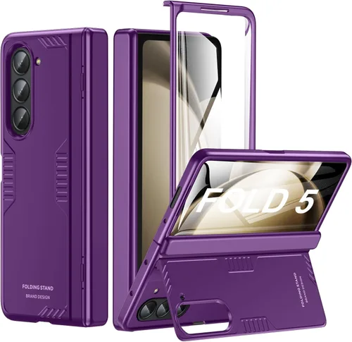 Vista 11 de Funda para Samsung Z-Fold-5: [Soporte oculto] [Carga inalámbrica] Funda delgada con protección de bisagra ligera con protector de pantalla - Funda