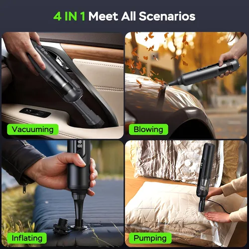 Vista 4 de Aspiradora portátil para automóvil, inalámbrica, 18000 Pa 4 en 1, mini aspiradora de potencia de succión, motor sin escobillas de 120 W, aspiradora