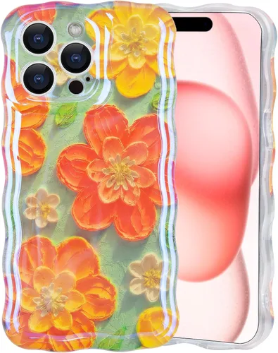 Vista 16 de IDweel Funda para iPhone 11, Lujosa Pintura al Óleo Retro Colorida con Patrón de Flores Brillantes Impresas, Lindo Borde Ondulado Rizado, Exquisita