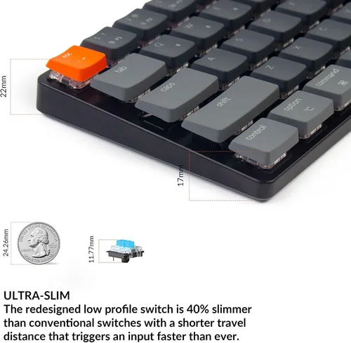 Vista 7 de Keychron K7 - Teclado mecánico ultra delgado con 65% de diseño 68 teclas inalámbrico Bluetoothcon cable, intercambiable en caliente con interruptor