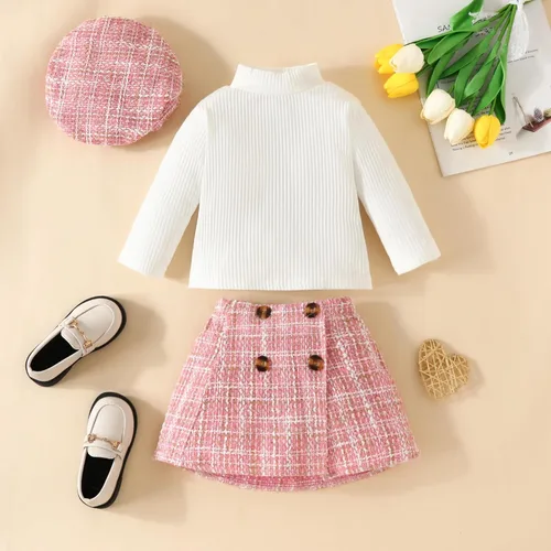Vista 5 de Fernvia Conjunto de 2 piezas de minifalda de punto con volantes y cuello alto para bebé niña