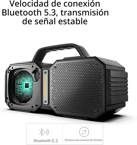 Vista 2 de BUGANI Altavoz Bluetooth de choque, portátil Bluetooth 5.3, impermeable, 60 W súper potencia, altavoz al aire libre, negro (nuevo modelo)