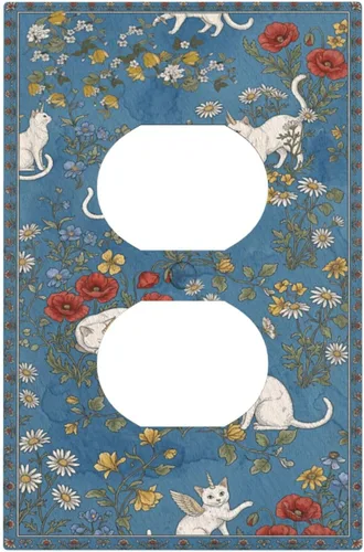 Vista 135 de Decorative Outlet Covers Blue Background White Cat Daisy Floral 2-Gang 1-Gang Wall Plate Single Toggle/Rocker Farmhouse Style Light Switch Covers