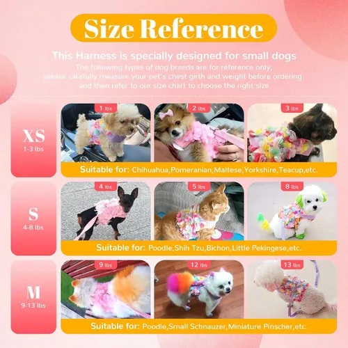 Vista 7 de Lindo arnés y correa para perros pequeños, arnés de encaje rosa floral para cachorros para perros pequeños, gatos, malla suave, chaleco para perro