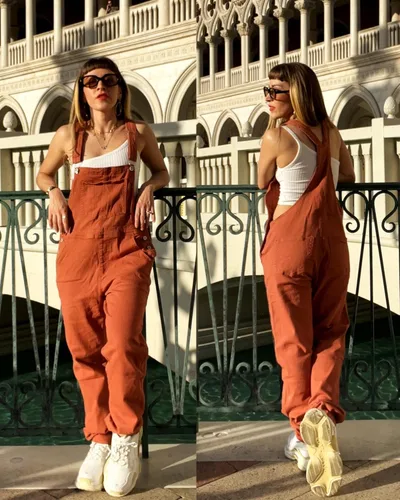 Vista 6 de luvamia - Overol para mujer, ajuste holgado, clásico, con pechera, casual, elástico, de mezclilla, pierna cónica
