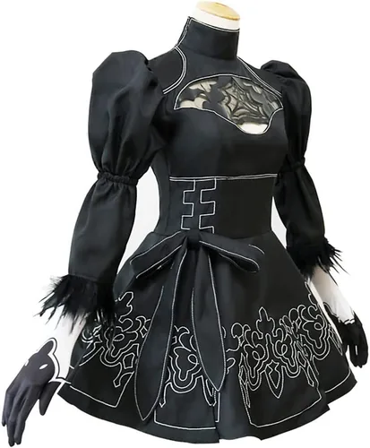 Vista 2 de NieR: Vestido de autómatas YoRHa No. 2 Tipo B Cosplay disfraz 2B traje Halloween Navidad uniforme con peluca