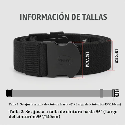 Vista 4 de WHIPPY Cinturón elástico unisex para hombre con hebilla no metálica, cinturón ajustable 1-negro