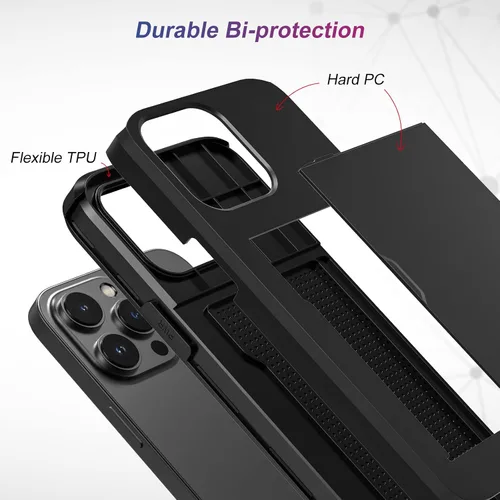 Vista 4 de Funda protectora resistente compatible con iPhone 15 Pro con tarjetero y protector de pantalla a prueba de golpes para hombres y mujeres