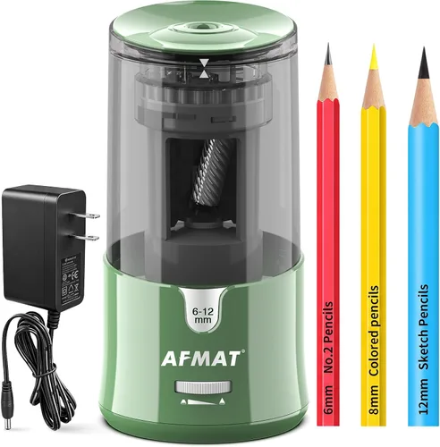 Vista 16 de AFMAT PS92 Sacapuntas eléctrico para aula, sacapuntas enchufable para lápices grandes y jumbo, colores y n.º 2, parada automática, 2 ajustes de Negro