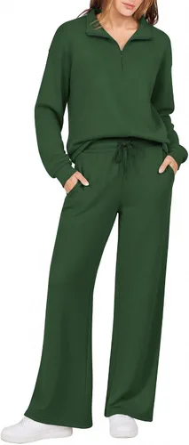 Vista 13 de Ekouaer 2 Piece Sets for Women Half Zip Lounge Sets Matching Fall Outfits Black