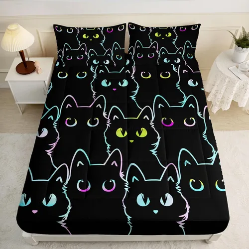 Vista 2 de Axolotl Protector de colchón de dibujos animados con 2 fundas de almohada, bonita funda de colchón color negro degradado, protector de colchón