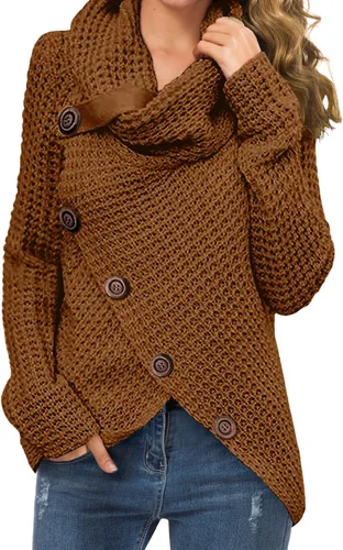 Vista 30 de GRECERELLE - Suéteres de cuello alto con cuello grueso, manga larga, dobladillo asimétrico, sueltos, de punto, para mujer, de otoño, S-2XL 02 negro