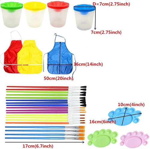 Vista 3 de Juego de 100 pinceles para niños sin derrames, con tapas de colores y bata de arte, juego de 100 pinceles para niños, pinceles de pintura para niños