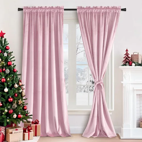 Vista 30 de JIUZHEN Cortinas de terciopelo beige de 63 pulgadas de ancho x 63 pulgadas de largo, cortinas de terciopelo retro suaves con bolsillo para barra