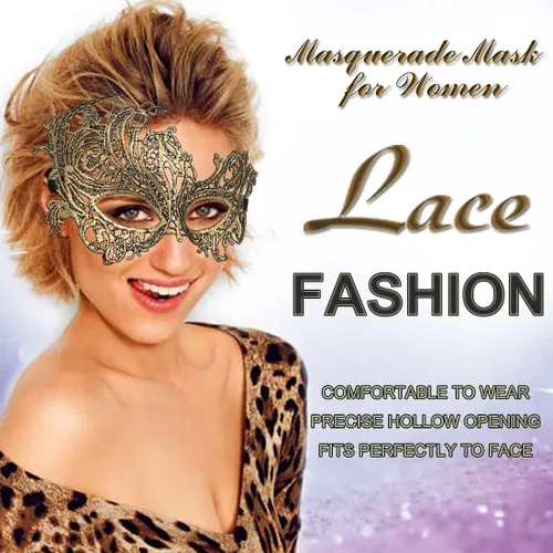 Vista 6 de Máscara de mascarada para mujer, máscara de encaje para Halloween, carnaval, fiesta, disfraz de baile