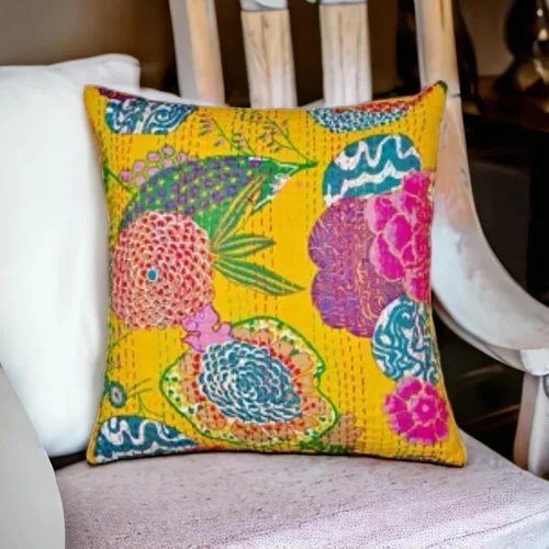 Vista 31 de Funda decorativa chic bohemia hippie para sofá, funda de almohada hecha a mano con frutas Kantha, de algodón, fundas de almohada bohemias