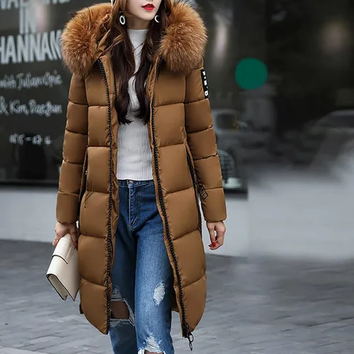 Vista 2 de kcdigr Abrigos de invierno para mujer, chaqueta de plumón con cremallera completa, con cinturón, con capucha, abrigo largo acolchado, maxi parka