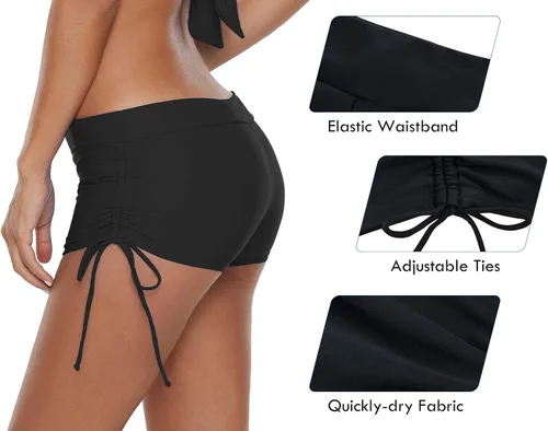 Vista 4 de Century Star Pantalones cortos de natación para mujer, elásticos, de cintura alta, pantalones cortos deportivos, traje de baño, tankini, pantalones