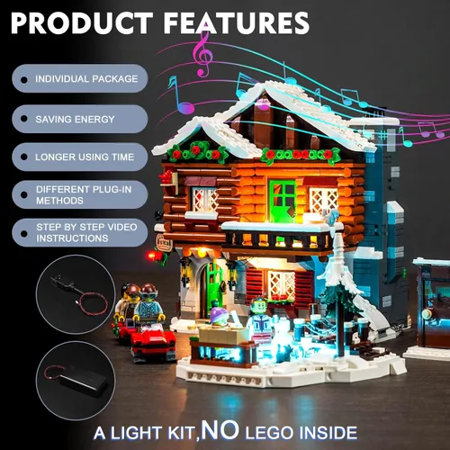 Vista 4 de BrickBling Kit de iluminación LED compatible con Lego Alpine Lodge Winter Village, luces de versión musical compatibles con luces Lego 10325