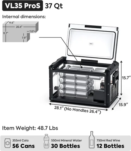 Vista 2 de ICECO Refrigerador VL35 ProS de 12 V, congelador portátil de 37 cuartos de galón, refrigerador compacto de metal para automóvil alimentado por