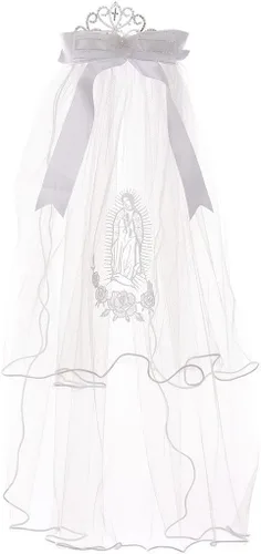 Vista 2 de Primera Comunión velo con virgen María y selección de niña de las flores tiara