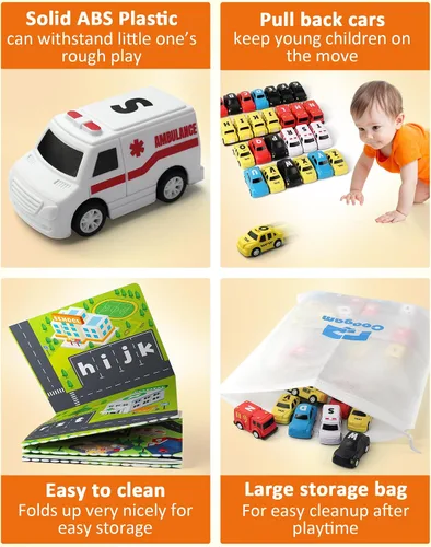 Vista 6 de Coogam Laberinto del Alfabeto, 26 piezas de coche tirador con alfombrilla de juego, juego preescolar de emparejamiento de letras para niños de 3, 4