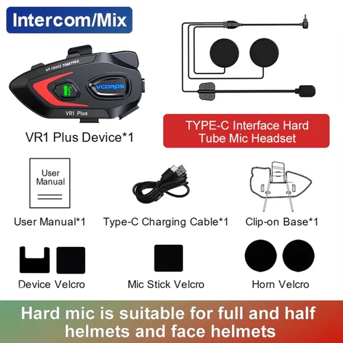 Vista 9 de VCOROS Auriculares para casco de motocicleta, intercomunicador de casco de 2 vías para 2 conductores, para compartir música, resistente al agua