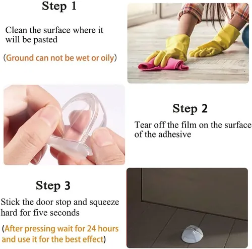 Vista 9 de Tapones autoadhesivos transparentes de 3 piezas para pared y piso, tapón acrílico para puerta de ducha, sin perforaciones, protege paredes