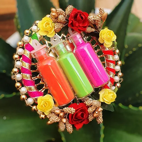 Vista 3 de HOLI COLOR POLVO HERBAL HOLI GULAL POLVO HOLI, PLATO DE REGALO HOLI HECHO A MANO FIESTA HOLI DECORACIONES HOLI TILAK THALI HOLI PICHKARI